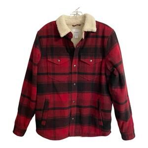Old Navy Shirt Jacket Men Size Medium Red Plaid Shacket Flannel Sherpa Lined